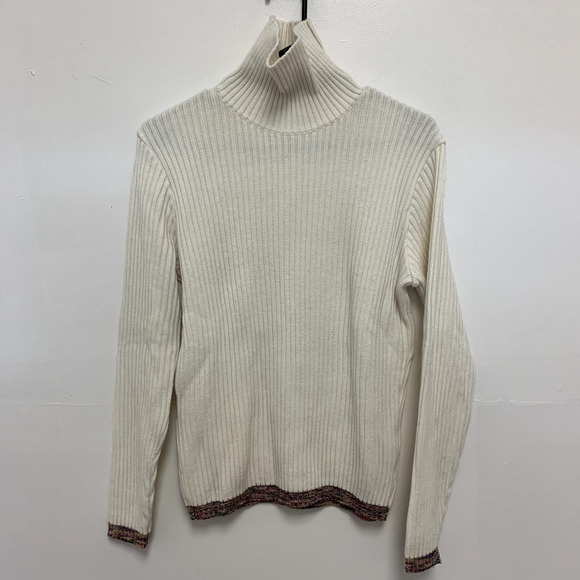 Nano Universe Long Sleeve Turtleneck Ribbed Knit Pullover Sweater White Sz Small - Picture 1 of 9